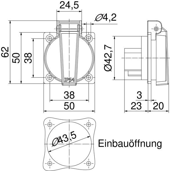 Steckdose T13 LNPE, Spritzwassergeschützt IP44
