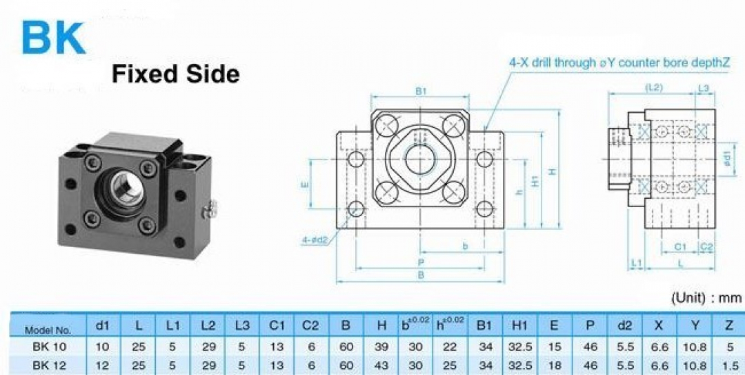 Festlager BK10 für 12mm Kugelumlaufspindeln