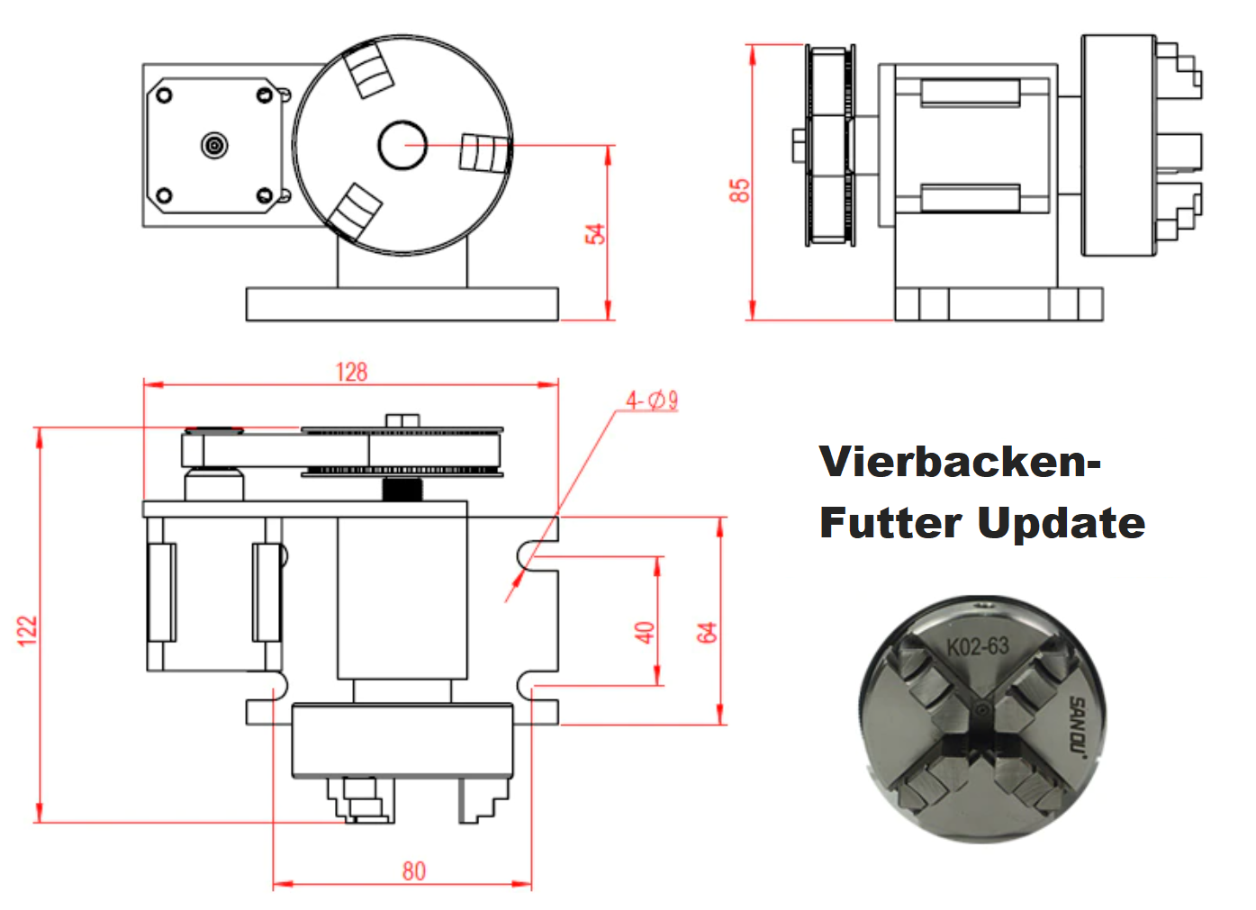 Drehachse DA54X mit Vierbackenfutter